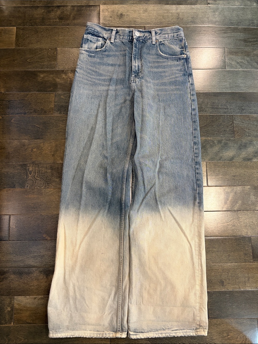 Zara Wide-Leg Dip-Dye Blue and Cream Women's Jeans